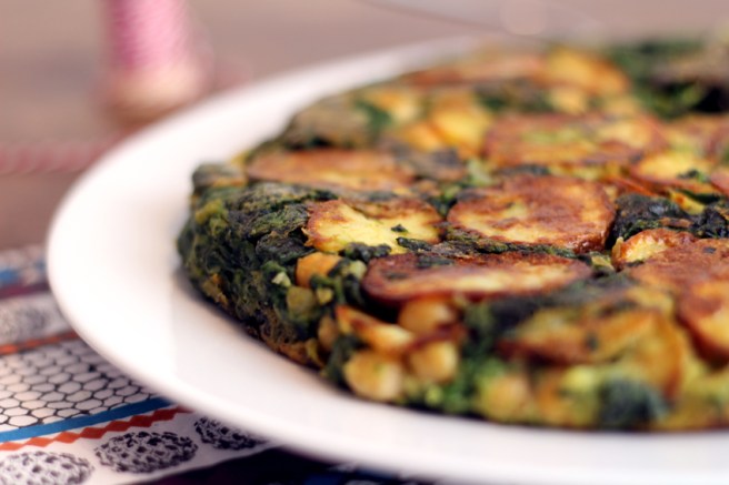 spanische Tortilla vegan Kichererbsen Spinat