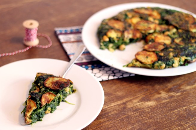 spanische Tortilla vegan Kichererbsen Spinat